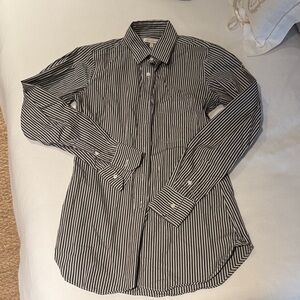 Ann Mashburn Brown and White Striped long button down tunic/Shirt